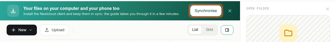 The banner of the Files page, with its Synchronise button