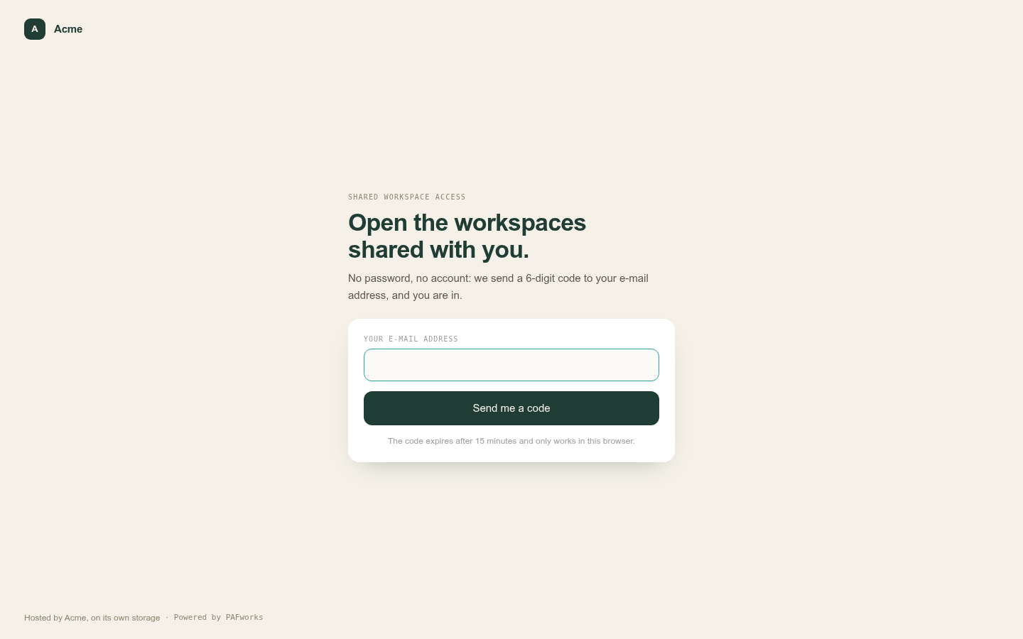 The Access a workspace page for guests