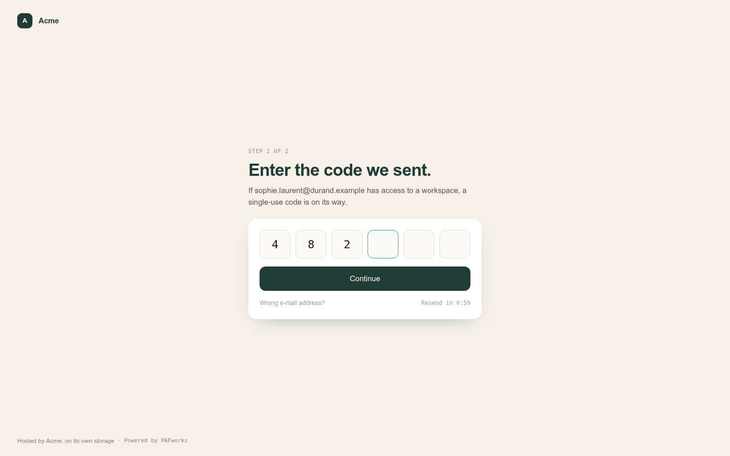 The page where the guest types the 6-digit code