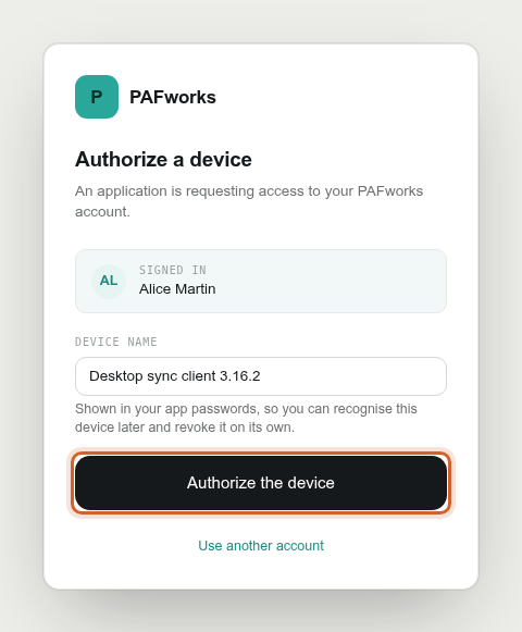 The Authorize a device page for a signed-in user
