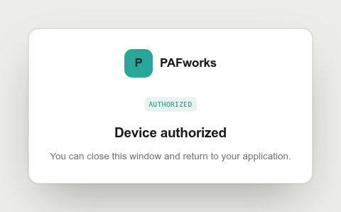 The Device authorized page