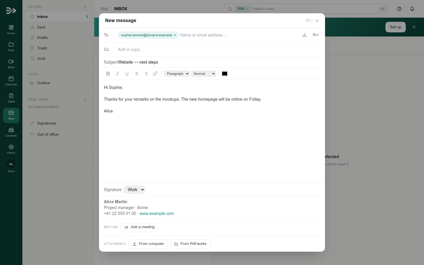 Writing a new message in PAFworks
