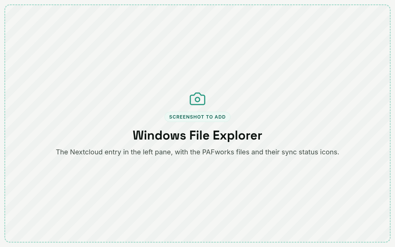 Windows File Explorer showing the Nextcloud folder with the PAFworks files
