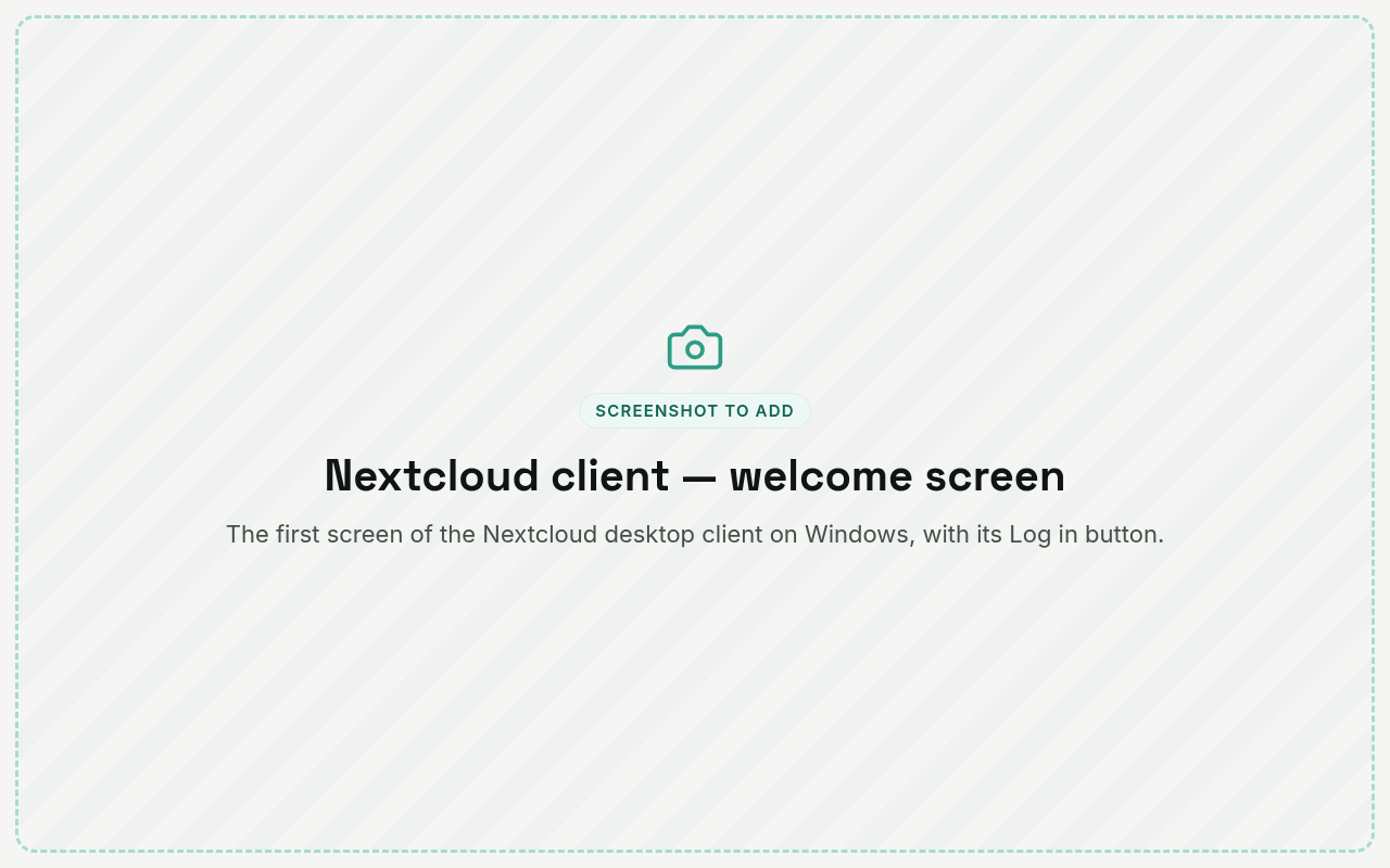 The welcome screen of the Nextcloud client with its Log in button