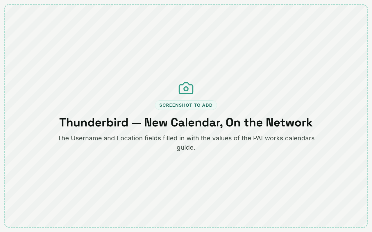 Thunderbird: Create New Calendar, On the Network, with username and location