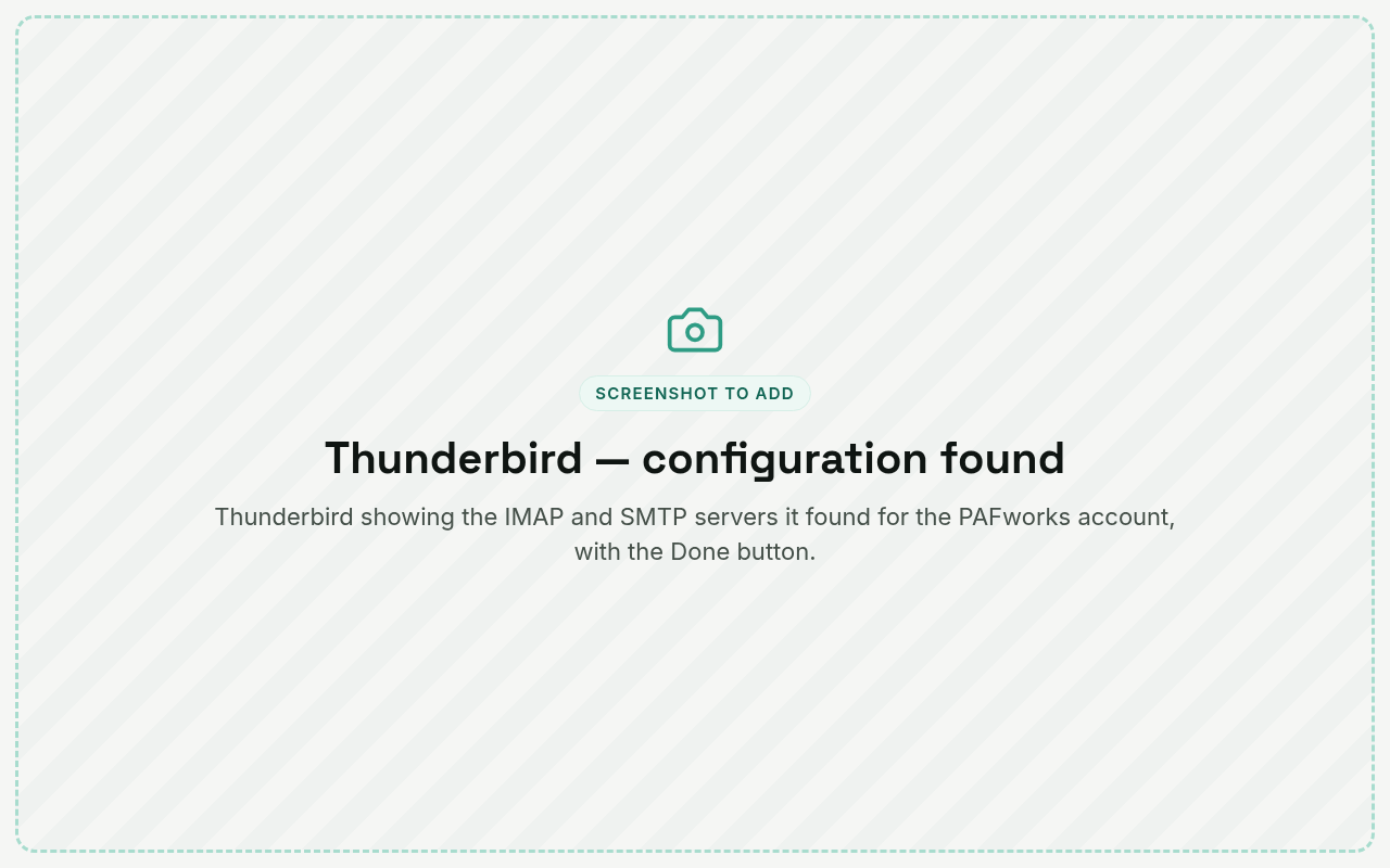 Thunderbird: the configuration found for the PAFworks account