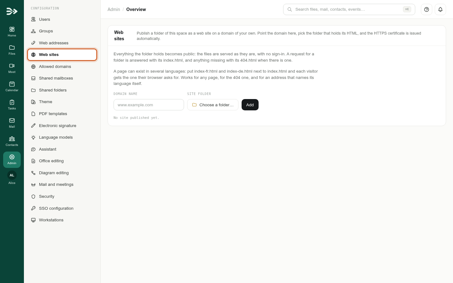 Administration, Web sites